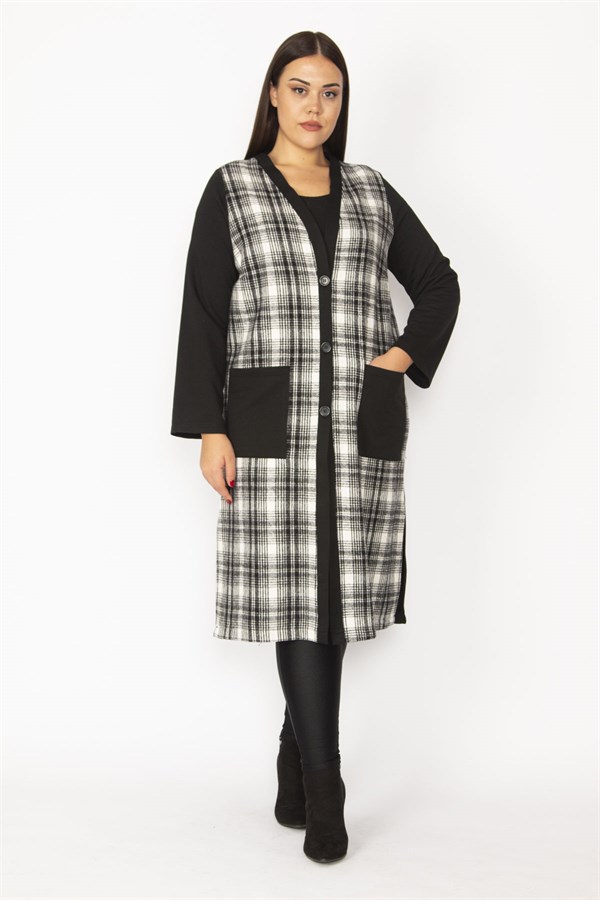 Kadın Gri Ekose Desenli Ön Boy Düğme Ve Cepli Kap 65N28487