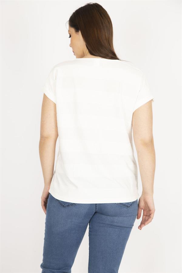 Kadın Kemik Büyük Beden Kendinden Desenli Duble Kol Bluz