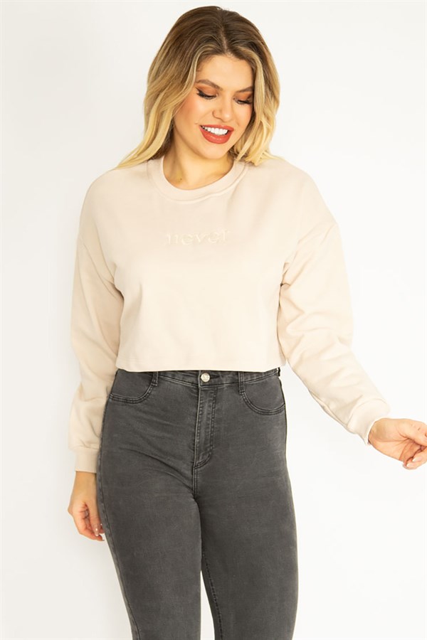 Women's Mink Coated Polar Fleece Fabric Embroidered Sweatshirt 65N35067