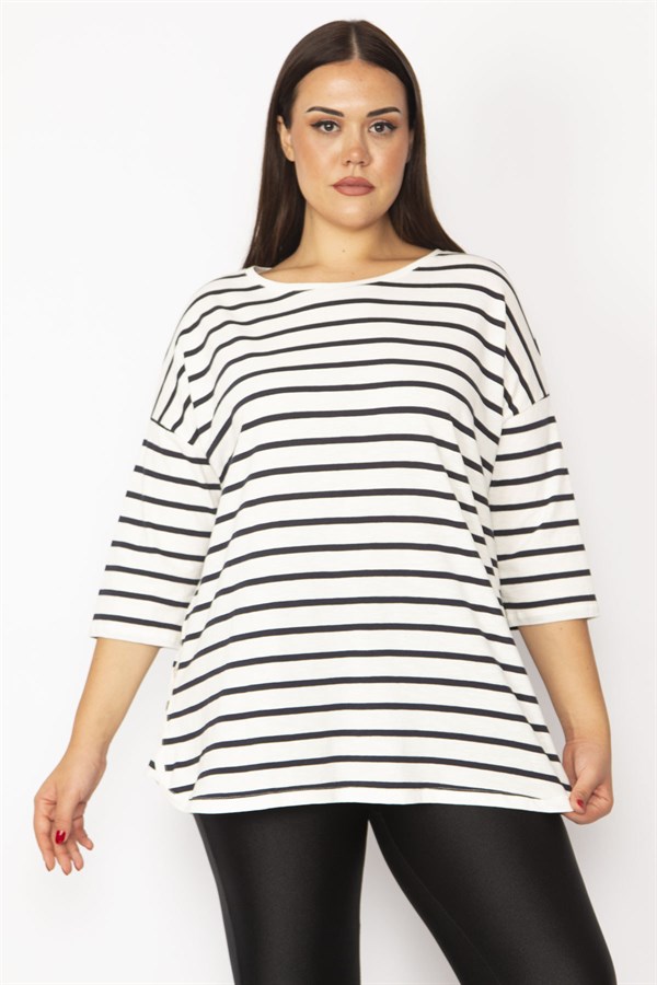 Kadın Kemik Düşük Kollu Çizgili Tunik 65N29443