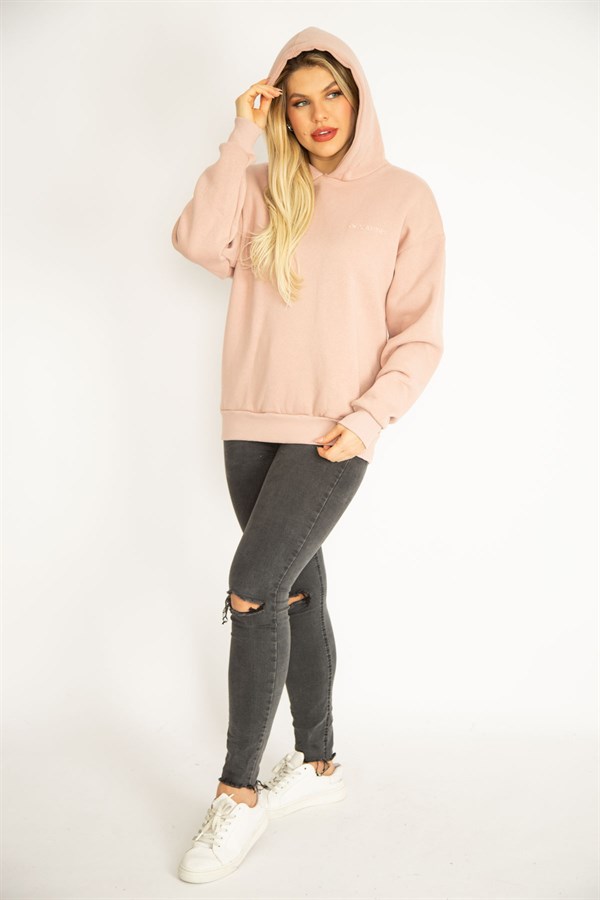Kadın Pudra 3 İplik İçi Şardonlu Sweatshirt 65N35068