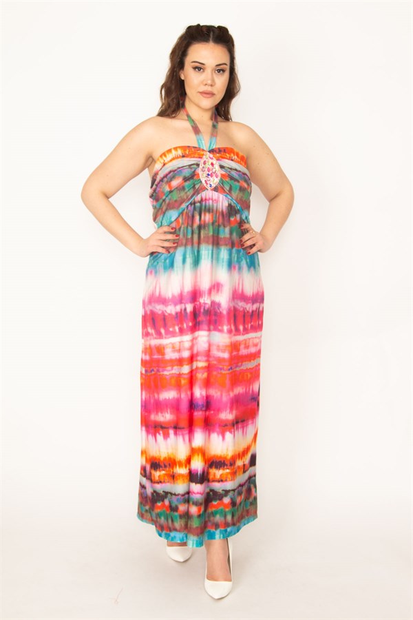 ROBE POUR FEMME BRODÉE DE PIERRES COLORÉES AVEC CRAVATE