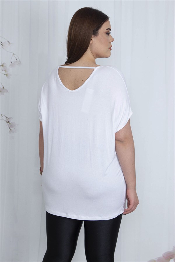 Kadın Beyaz V Yakalı Düşük Kol Bluz 65N23546