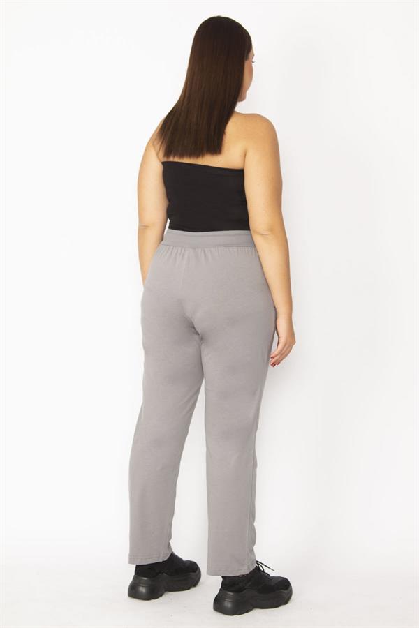 Kadın Gri Beli Lastik Ve Kuşgözü Kaytan Detaylı Cepli Spor Pantolon 65N29152