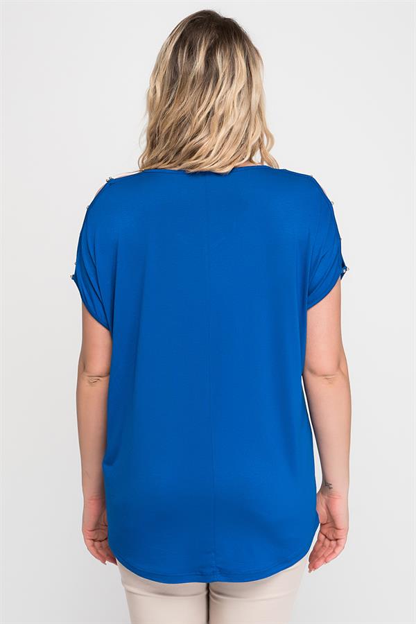 Kadın Bej Omuz Dekolteli İnci Detaylı Viskon Tunik 65N15453