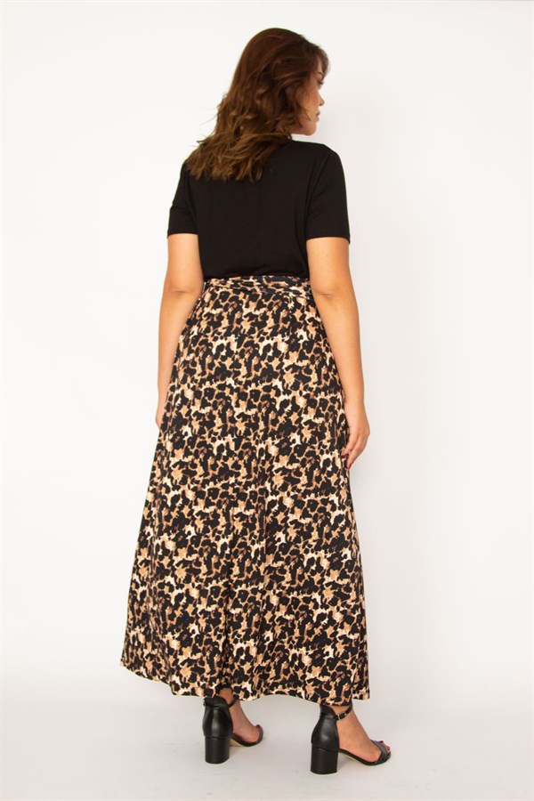 Kadın Leo Anvelop Yaka Leopar Desen Beli Kuşaklı Uzun Elbise 65N34055