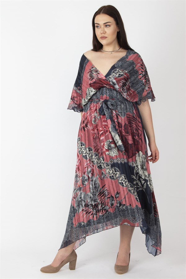 KADIN RENKLİ ŞİFON KUMAŞ ASTARLI UZUN ELBİSE