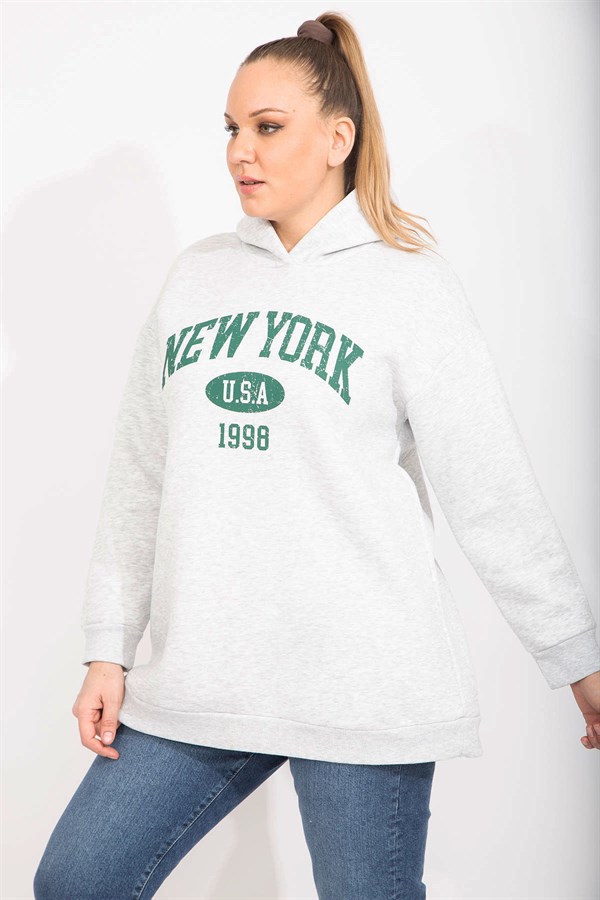 Kadın Gri 3 İplik İçi Şardonlu Kalın Sweatshirt 65N35491