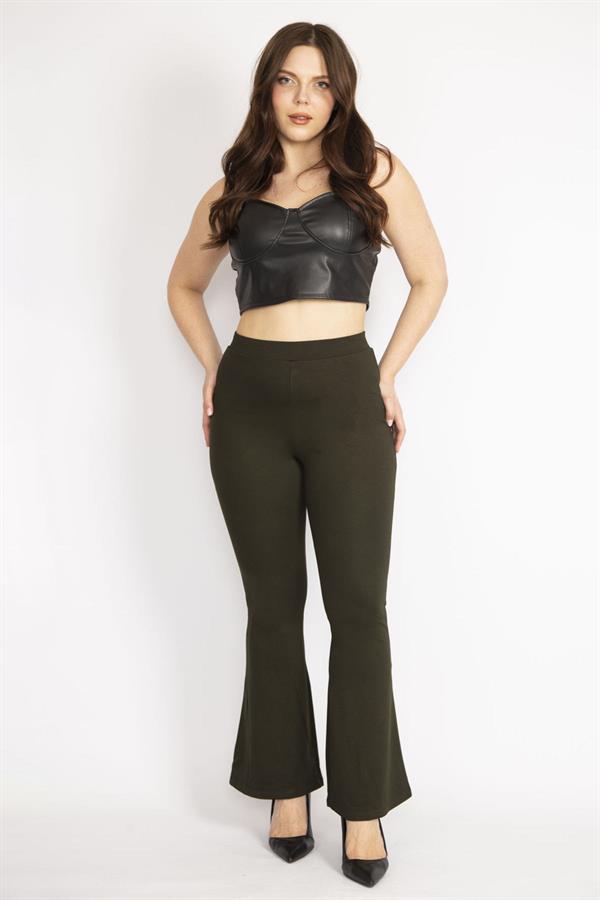 Kadın Haki Büyük Beden Geniş Paçalı Tayt