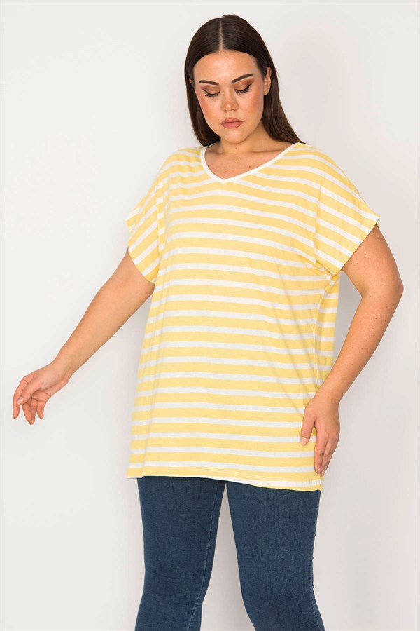 Kadın Sarı Sırt Detaylı V Yakalı Düşük Kol Bluz 65N30175