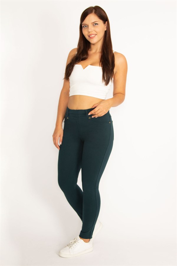 Kadın Kahve Ön Süs Ve Arka Cepli Tayt  65N34534