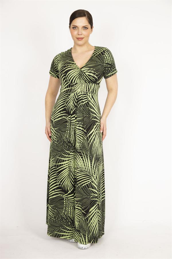 Kadın Mor Büyük Beden Anvelop Yakalı Renkli Uzun Elbise