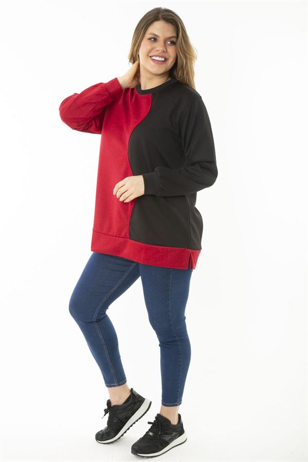 Kadın Büyük Beden Hardal Dueble Face Kumaş Renk Kombinli Sweatshirt 65N37124