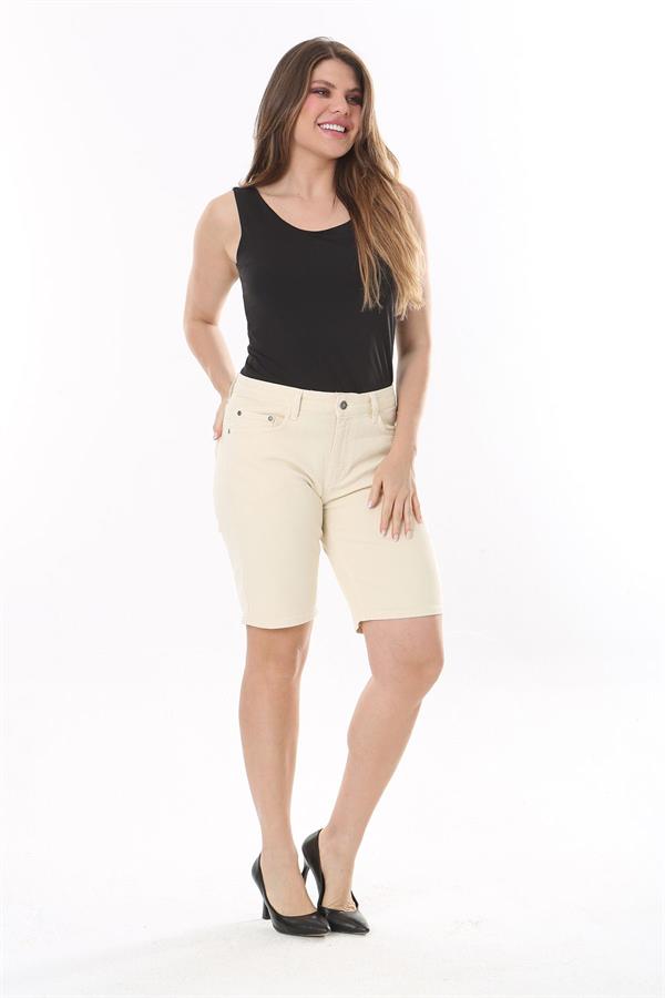 Kadın Büyük Beden Bej 5 Cepli Kot Şort 65N37821