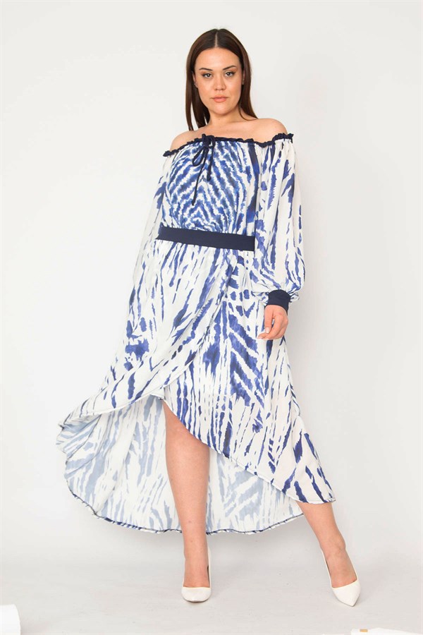 KADIN SAKS MADONNA YAKA ETEĞİ KAPALI ANVELOP ASTARLI KREP ŞİFON ELBİSE