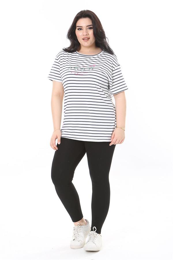 Kadın Büyük Beden Gül Kurusu Bisiklet Yakalı Kısa Kollu Bluz 65N38006