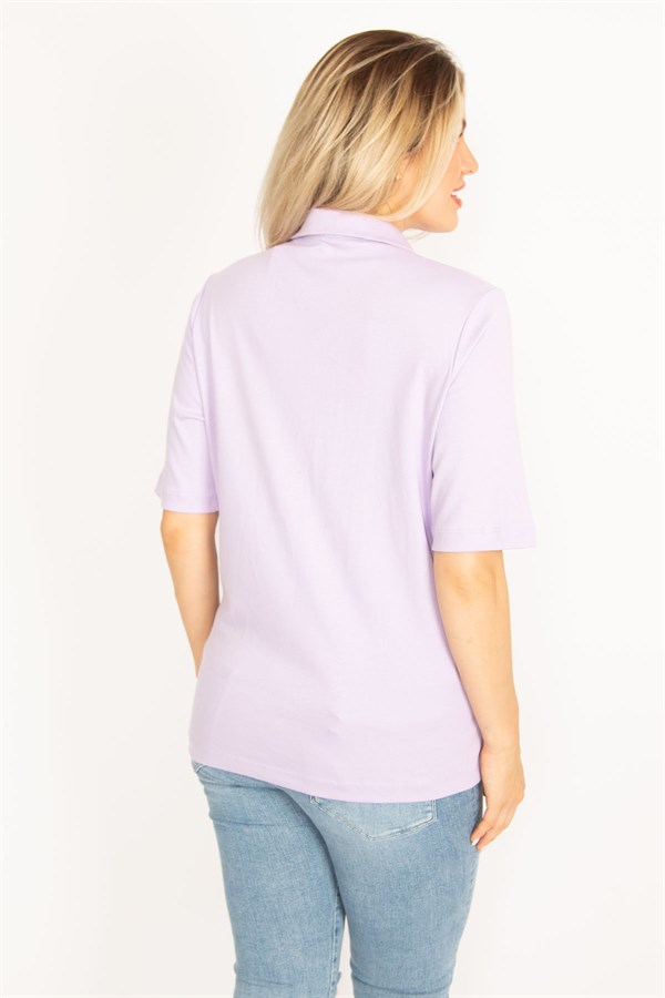 Kadın Haki Polo Yaka Pat Düğmeli Sim Ve Taş Detaylı Bluz 65N34521