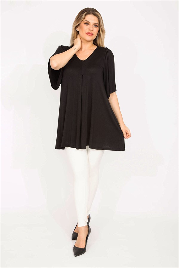 Tunique plissée noire trapèze pour femme 65N35319 Tunique plissée noire trapèze pour femme 65N35319