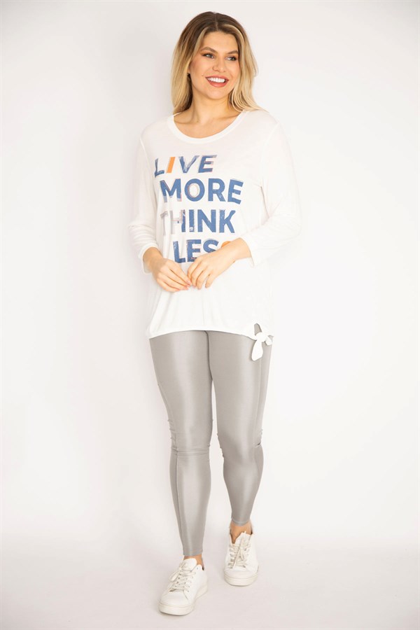 Kadın Kemik Önü Taş Ve Baskılı Yan Bağcık Detaylı Uzun Kollu Bluz 65N35350