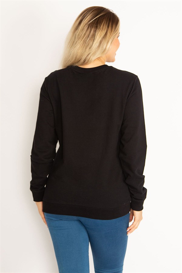 Kadın Siyah Ön Baskılı Sweatshirt 65N34683