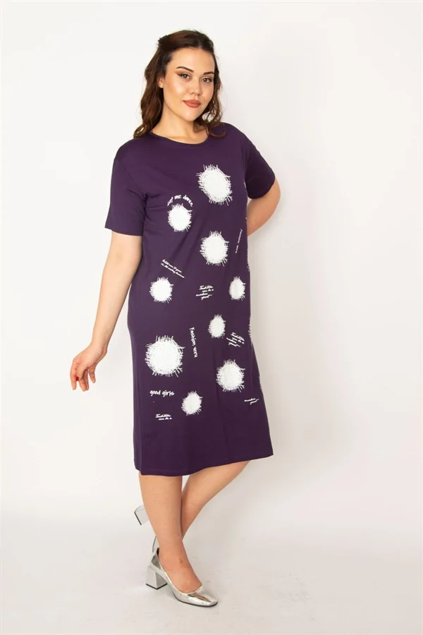 Kadın Kırmızı Ön Baskılı Viskon Elbise 65N33248