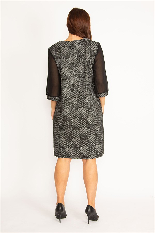 Kadın Gri Sim Detaylı Kolları Şifon Elbise 65N34746