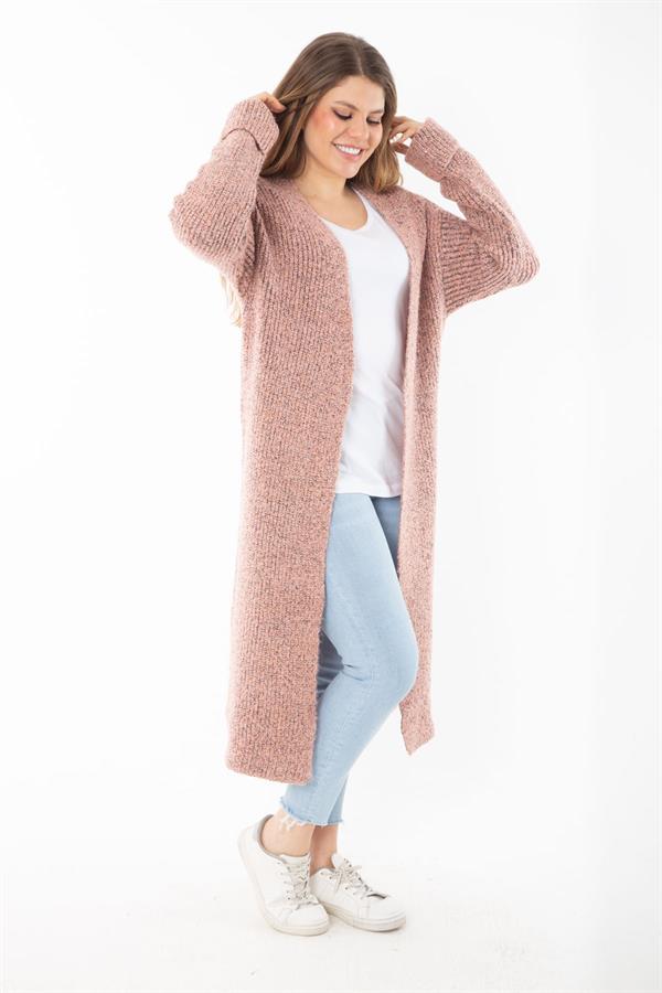 Kadın Büyük Beden Renkli Yırtmaçlı Kalın Triko Uzun Hırka 65N37306