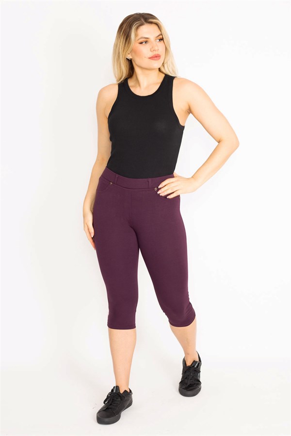 Kadın Mürdüm Ön Süs Ve Arka Cepli Tayt  65N35202