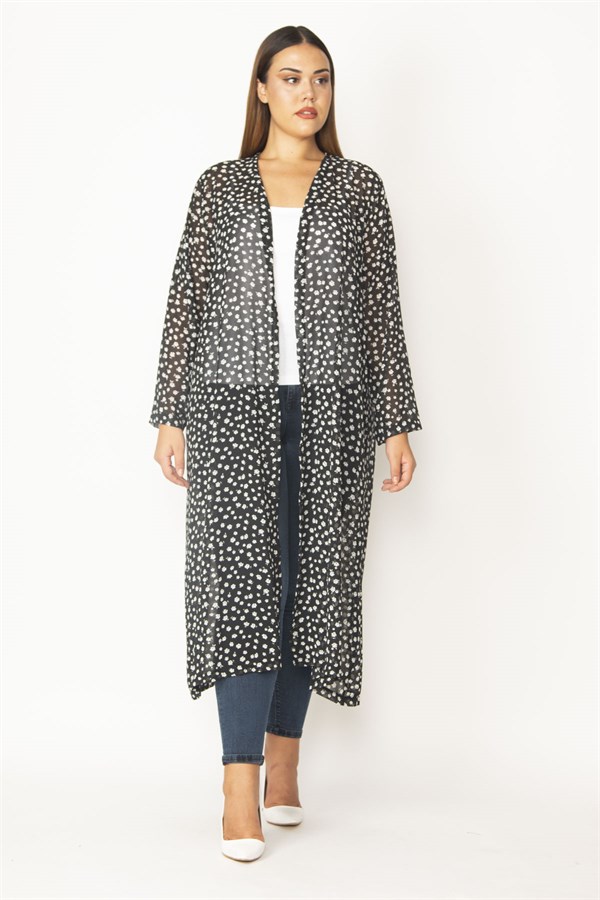 Kadın Kırmızı Şifon Kumaş Desenli Uzun Hırka 65N28497