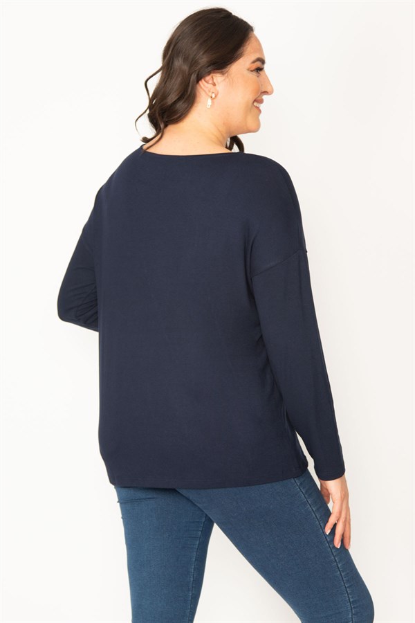 Kadın Lacivert Çieçk Desenli Bisiklet Yaka Tunik 65N30415