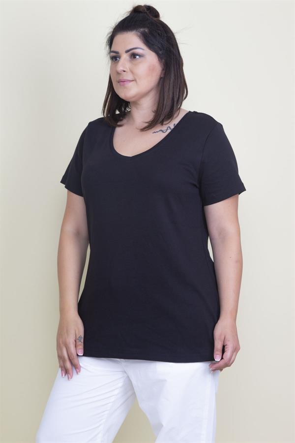 Kadın Lacivert Pamuklu Kumaş V Yaka Bluz