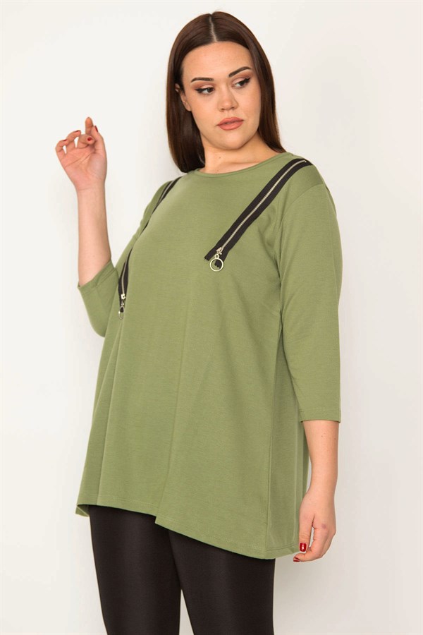 Kadın Haki Süs Fermuarlı Tunik 65N32783