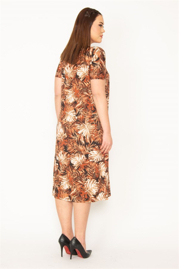 KADIN RENKLİ ÇİÇEK DESENLİ KISA KOL VİSKON ELBİSE