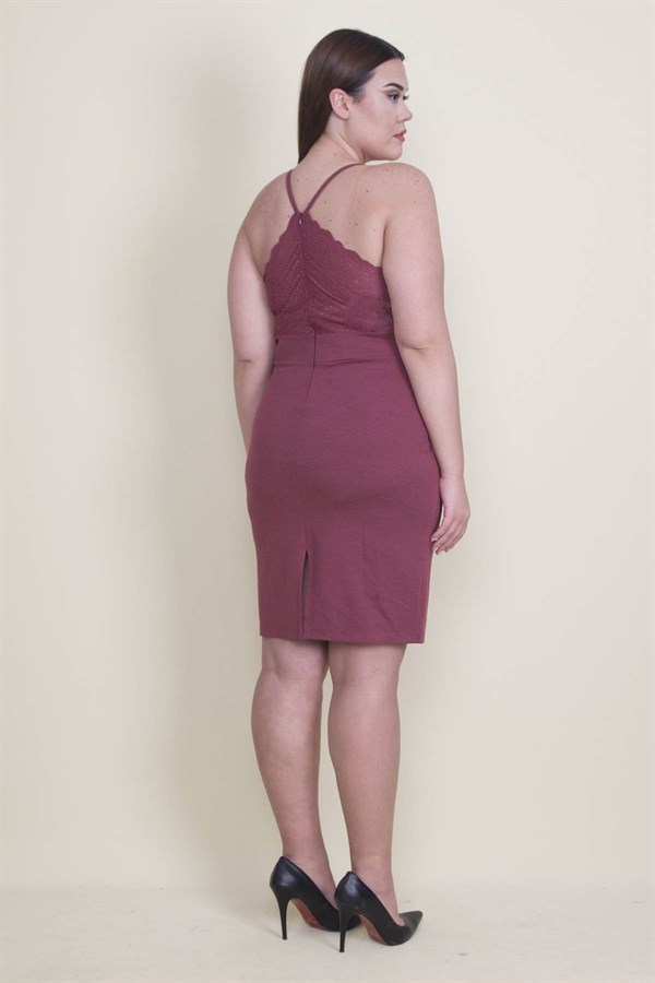 KADIN BORDOASKILI SIRT DANTEL DETAYLI ELBİSE