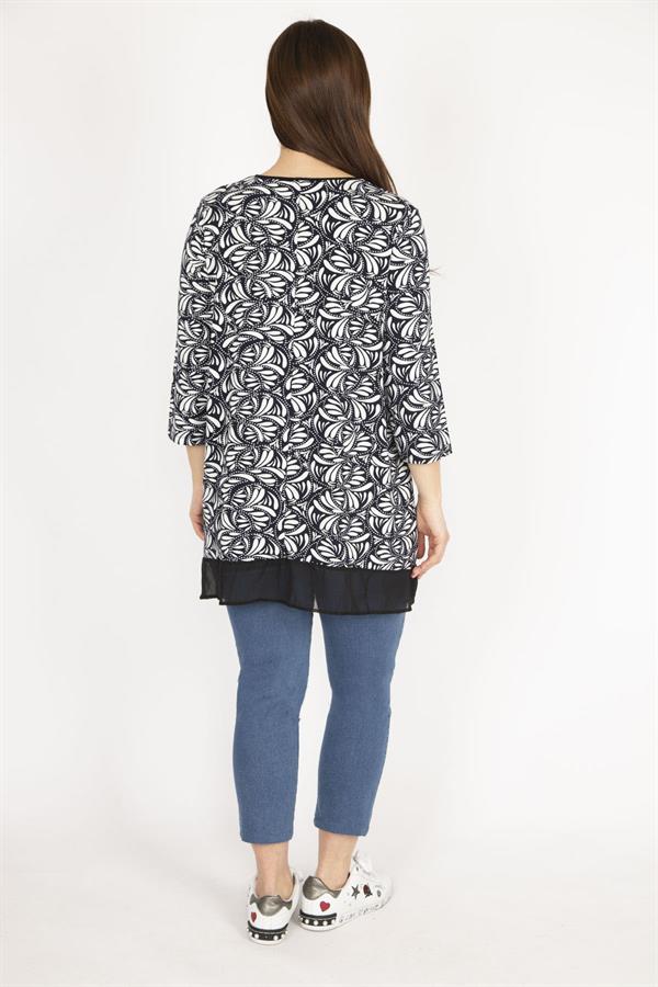 Kadın Lacivert Büyük Beden Etek Ucu Şifon Garnili Tunik