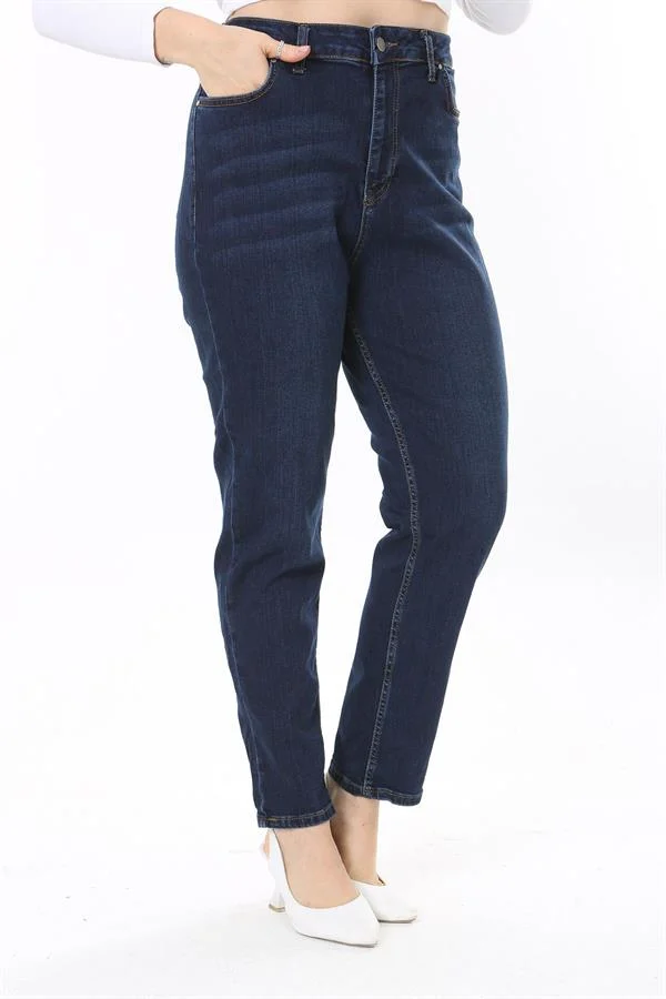 Kadın Büyük Beden Yüksek Bel Dar Paçalı Likralı Kot Pantolon 65N38091