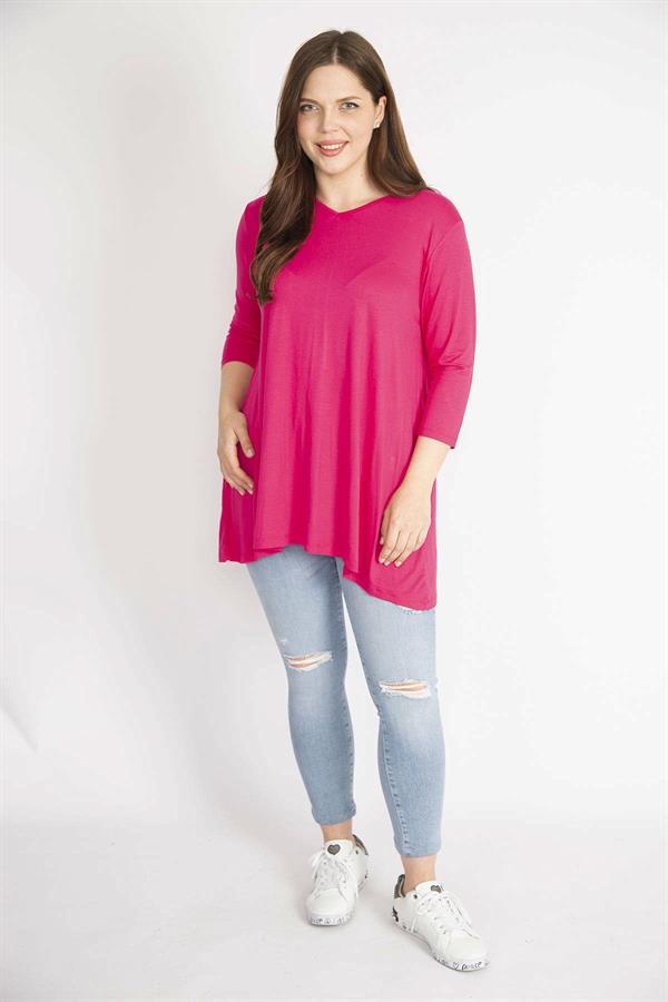 Kadın Fujya Büyük Beden V Yakalı Kapri Kol Tunik