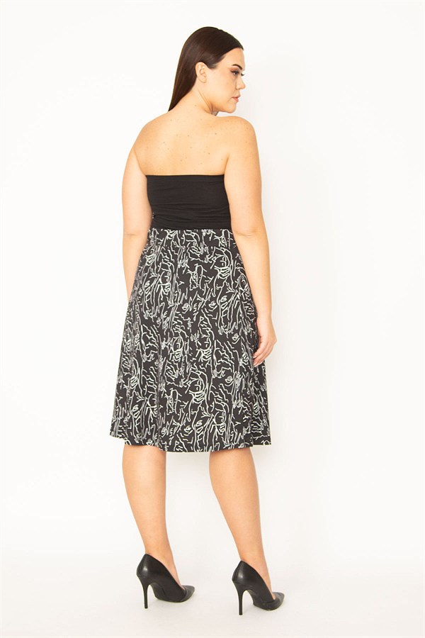 Kadın Siyah Anvelop Görünümlü Beli Lastik Ve Tokadan Bağcık Detaylı Etek 65N34501