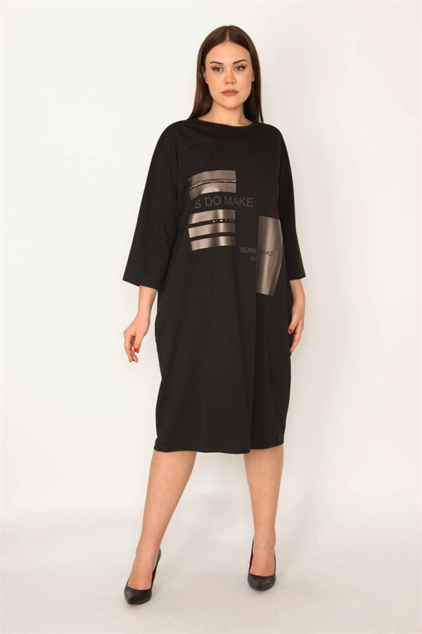 KADIN ORANJ TAŞ VE LAK DETAYLI ELBİSE