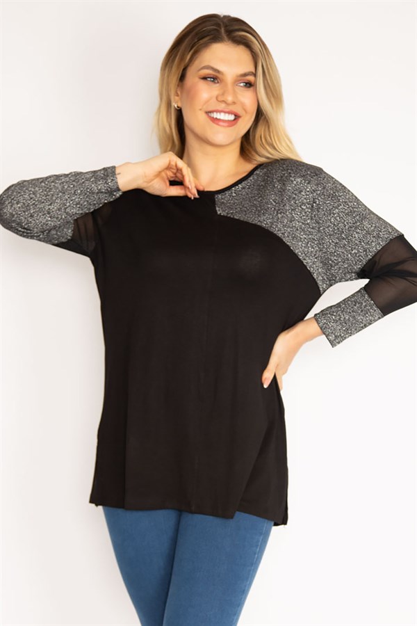 Kadın Siyah Sim Detaylı Bluz 65N35187