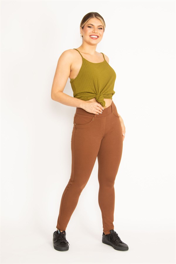 Kadın Kahve Ön Süs Ve Arka Cepli Tayt  65N34534