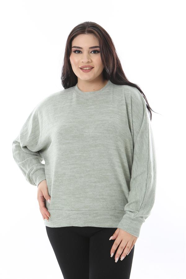Kadın Büyük Beden Yeşil Yumoş Kumaş Yarasa Kollu Bluz 65N38636