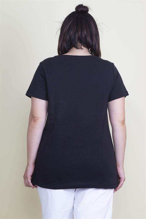 Kadın Lacivert Pamuklu Kumaş V Yaka Bluz