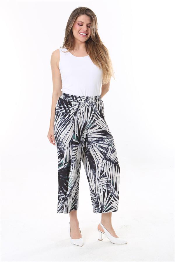 Kadın Büyük Beden Renkli Beli Lastikli Yan Cepli Desenli Pantolon 65N37842