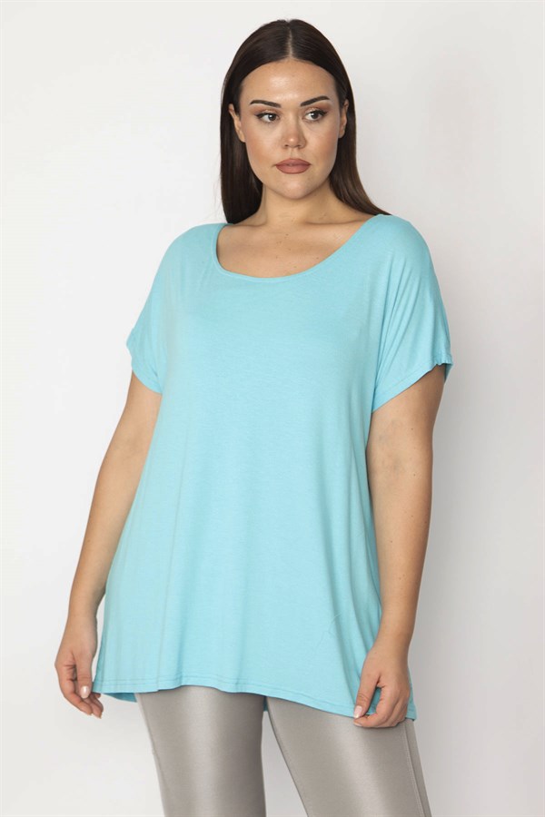 KADIN MAVİ İÇİ ÇİZGİLİ ATLETLİ DÜŞÜK KOLLU BLUZ