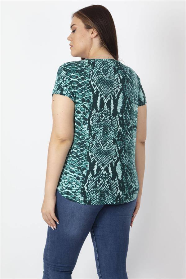 Women's Brown Crew Neck Basic Patterned T-Shirt 65N16888