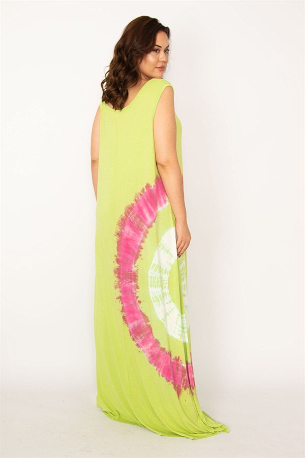 Kadın Yeşil Batik Baskılı Maksi Boy Elbise 65N33886