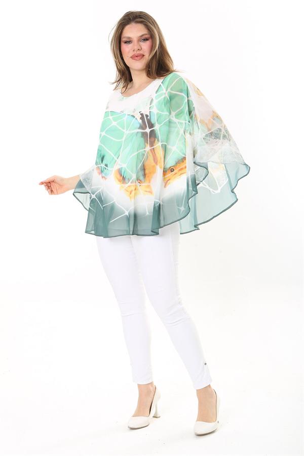 Kadın Büyük Beden Yeşil İçi Viskon Atletli Şifon Tunik 65N37912