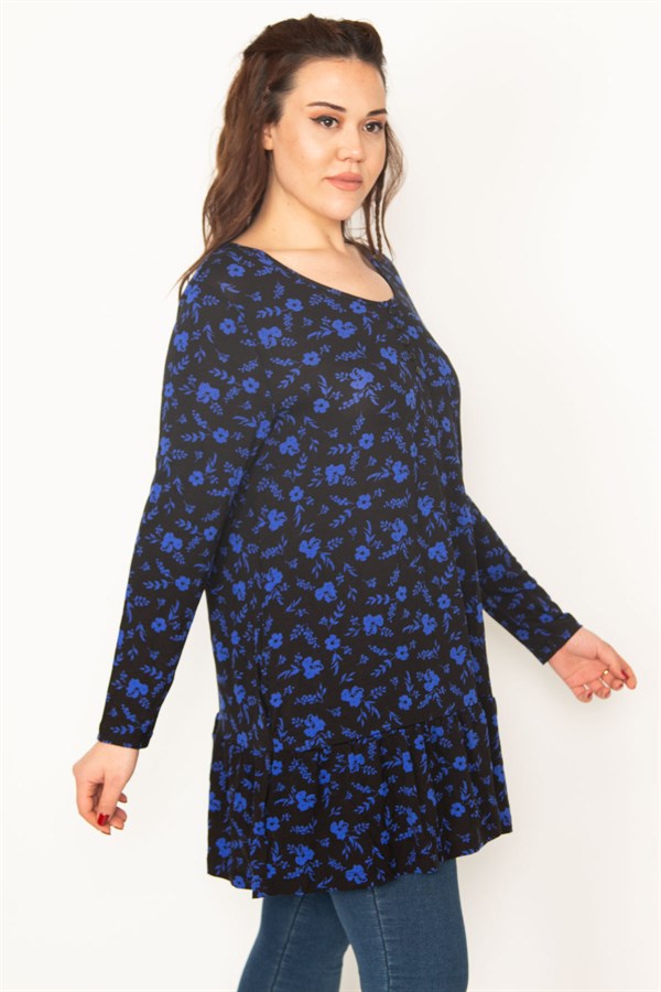 Kadın Saks Ön Pat Düğmeli Etek Ucu Katlı Tunik 65N32773