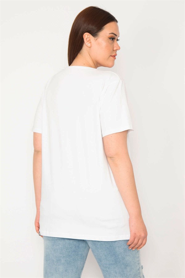 KADIN BEYAZ BİSİKLET YAKALI OVERSİZE BLUZ